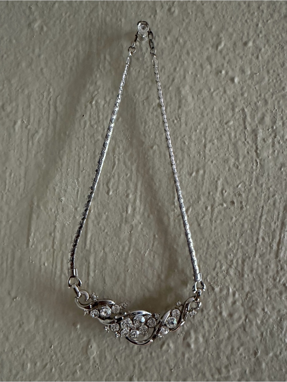 Vintage Silver tone Crystal Swirl Necklace